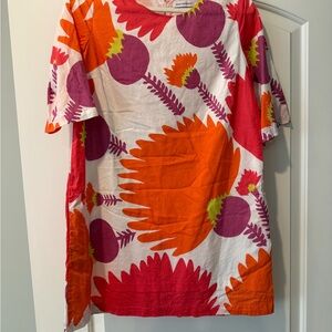 Marimekko Bold Floral Mini Dress in Orange, Pink, Purple, Lime on White
